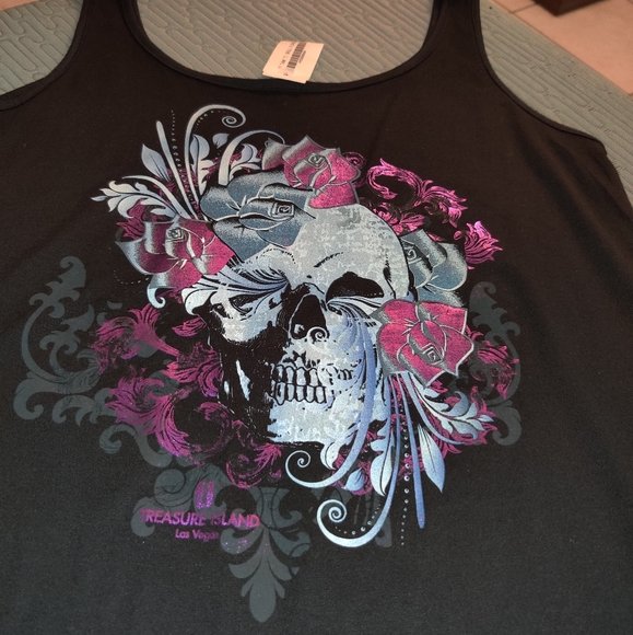 NEW Goth Las Vegas Punk Emo Skull Shiny Print Floral Rose Small Medium Edgy - Picture 4 of 9